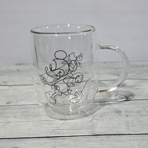 Disney Clear Glass Mug with Black Line Art Mickey Mouse And Pluto